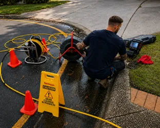 Plumber checking a blocked drain on a Clontarf job